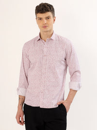 Men's White and Peach Floral Print Regular Fit Shirt