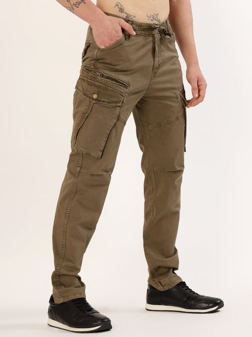 Men's Dark Beige Narrow Fit Cargo Pants