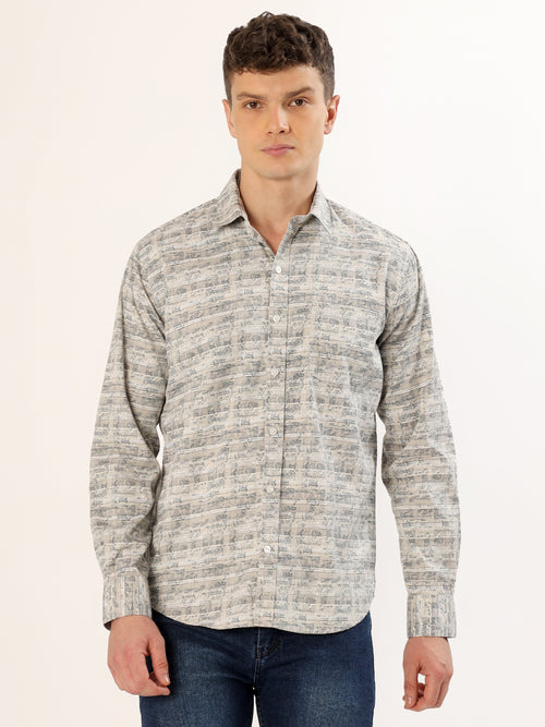 Men's Olive and Black Striped Print Regular Fit Shirt