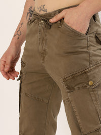 Men's Dark Beige Narrow Fit Cargo Pants