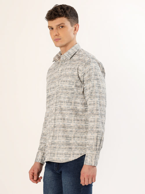 Men's Olive and Black Striped Print Regular Fit Shirt