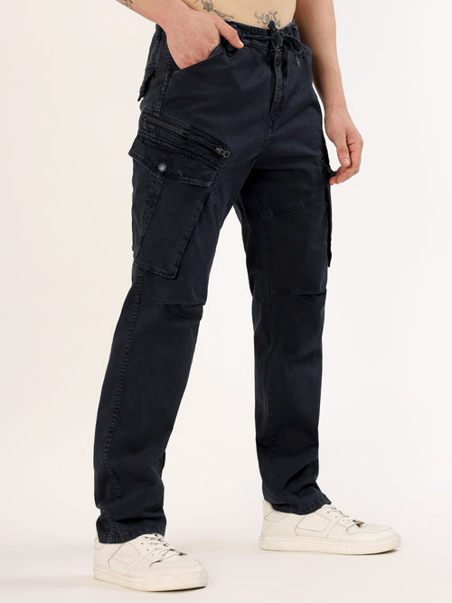 Men's Dark Blue Narrow Fit Cargo Pants