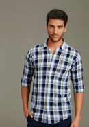 Blue checked Shirt with Yellowish Border