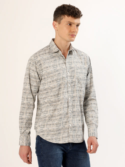 Men's Olive and Black Striped Print Regular Fit Shirt