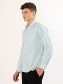 Men's White and Mint Floral Print Regular Fit Shirt