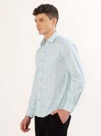Men's White and Mint Floral Print Regular Fit Shirt