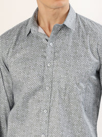 Men's Smoke Green and Black Geometric Print Regular Fit Shirt
