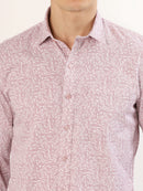 Men's White and Peach Floral Print Regular Fit Shirt