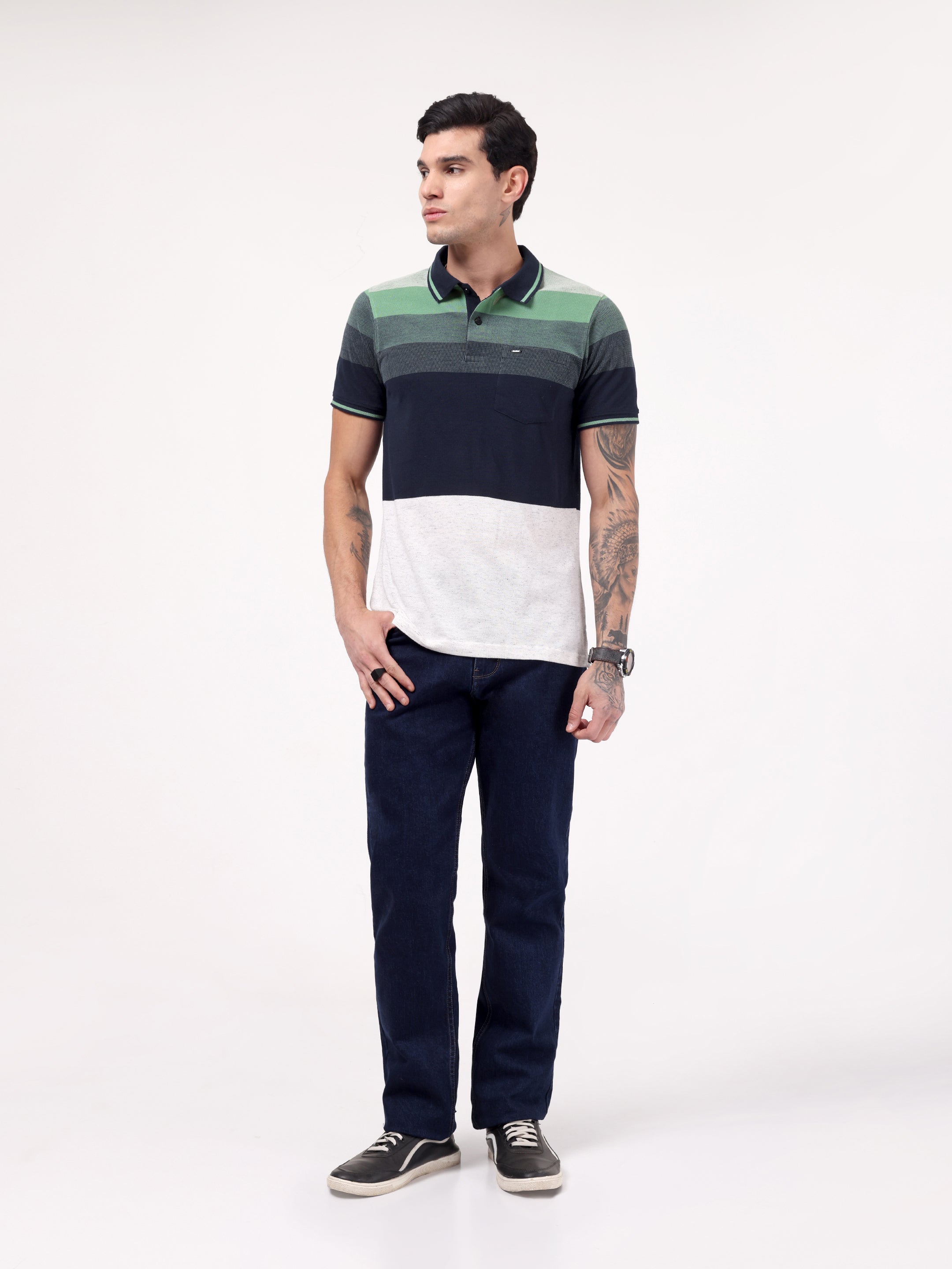 Men's Evergreen Block Stripe Polo