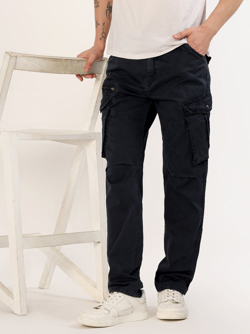 Men's Dark Blue Narrow Fit Cargo Pants