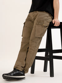 Men's Dark Beige Narrow Fit Cargo Pants
