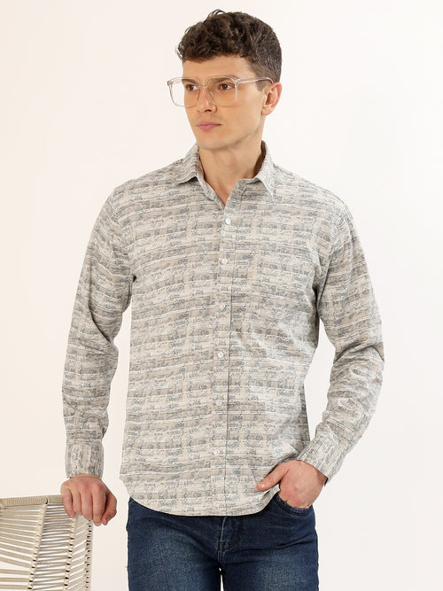 Men's Olive and Black Striped Print Regular Fit Shirt