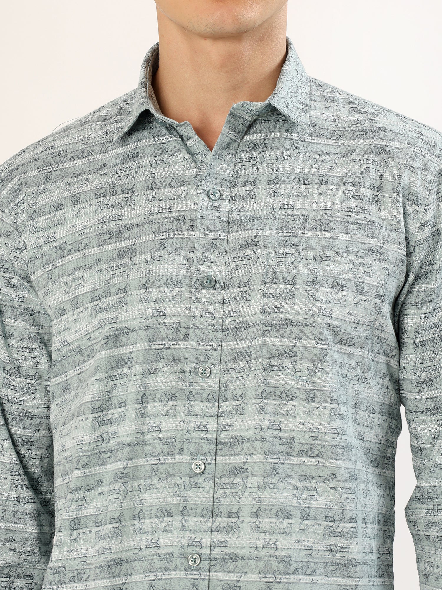 Men's Green and Blue Striped Print Regular Fit Shirt