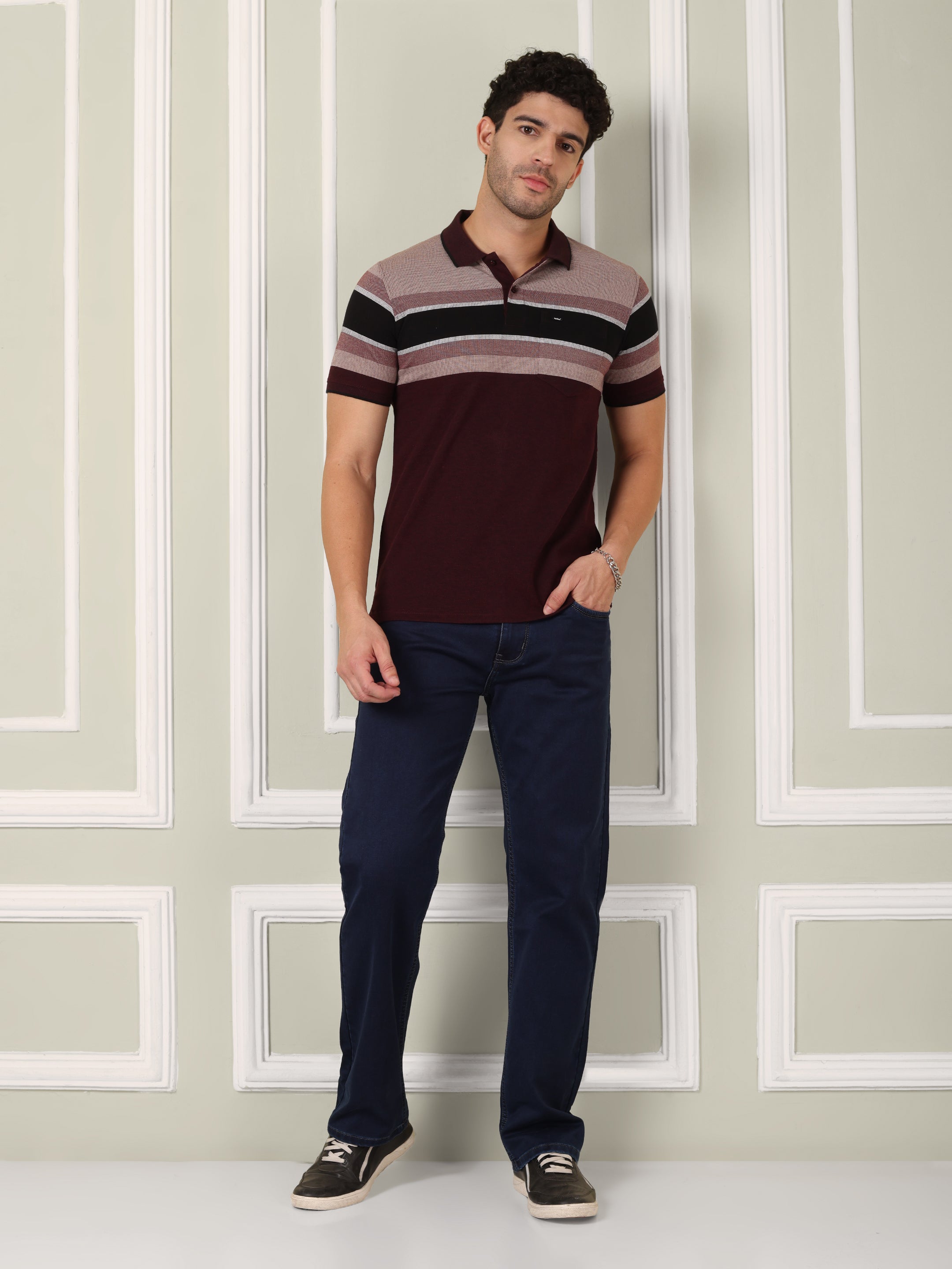 Men's Maroon Horizon Stripe Polo