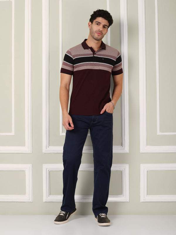 Men's Maroon Horizon Stripe Polo