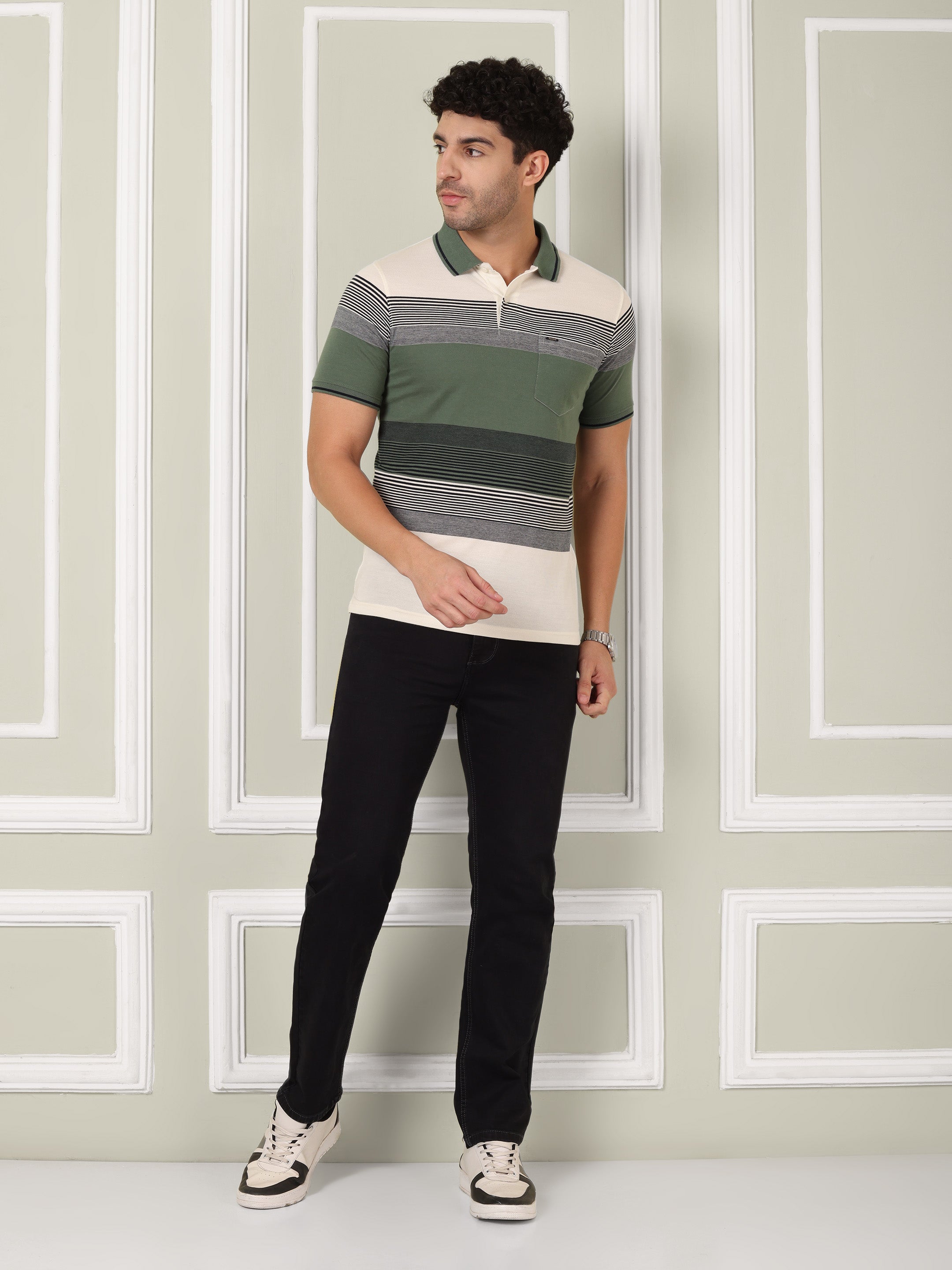 Men's Heritage Green Stripe Polo