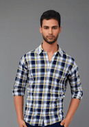 Blue checked Shirt with Yellowish Border