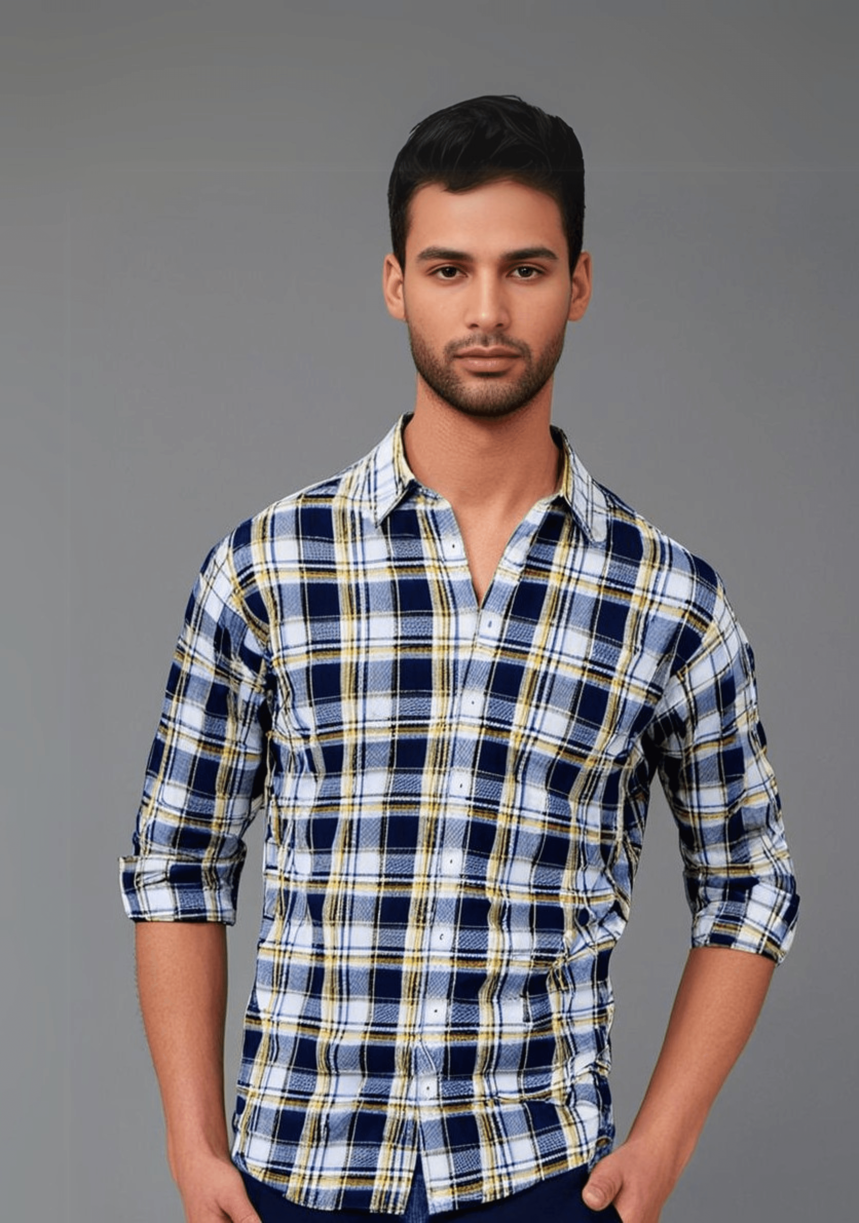 Blue checked Shirt with Yellowish Border