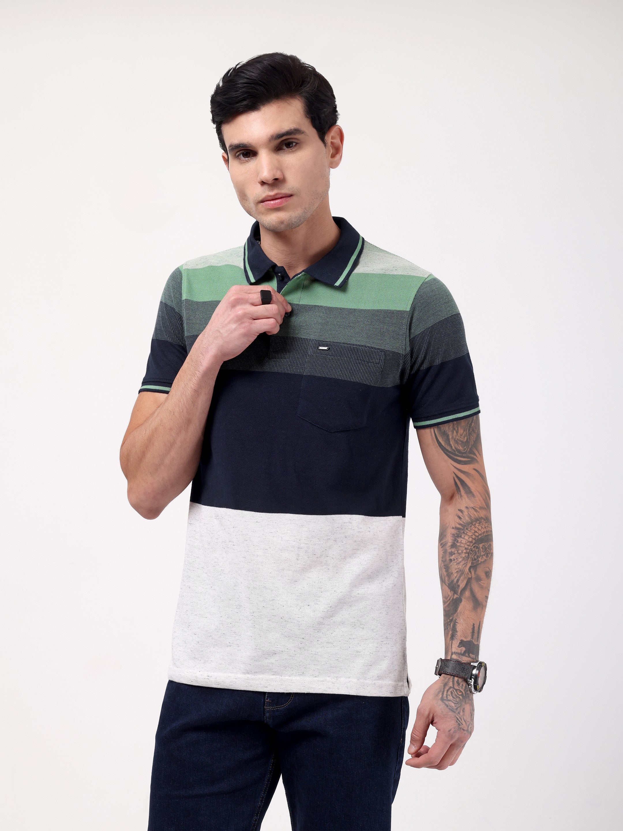 Men's Evergreen Block Stripe Polo