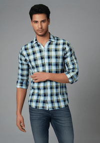 Blue Checked Shirt with Greenish Border