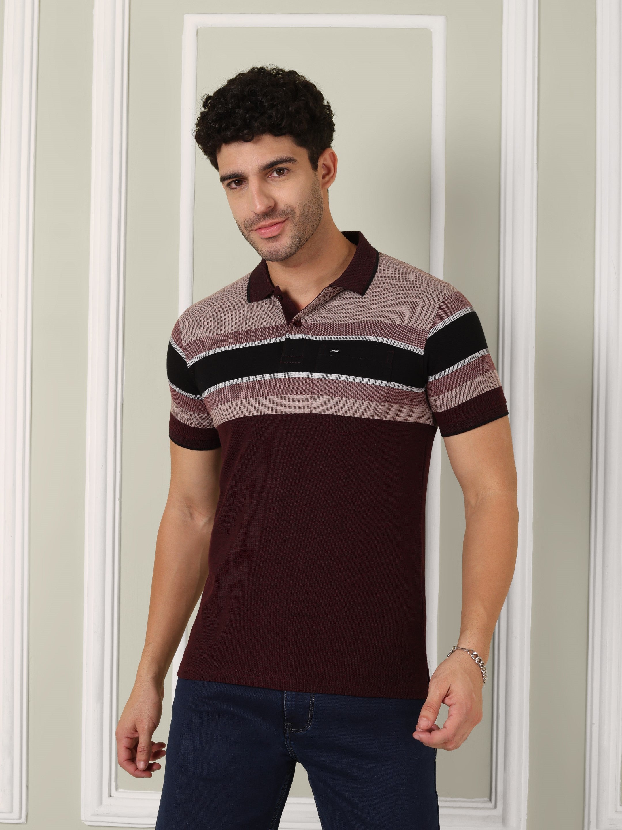 Men's Maroon Horizon Stripe Polo