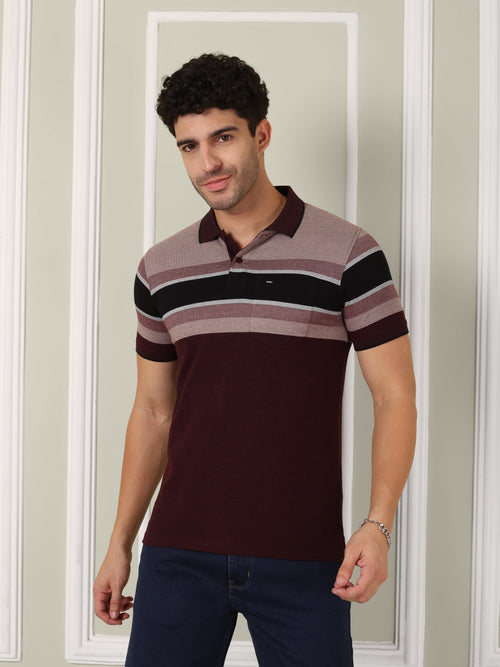 Men's Maroon Horizon Stripe Polo