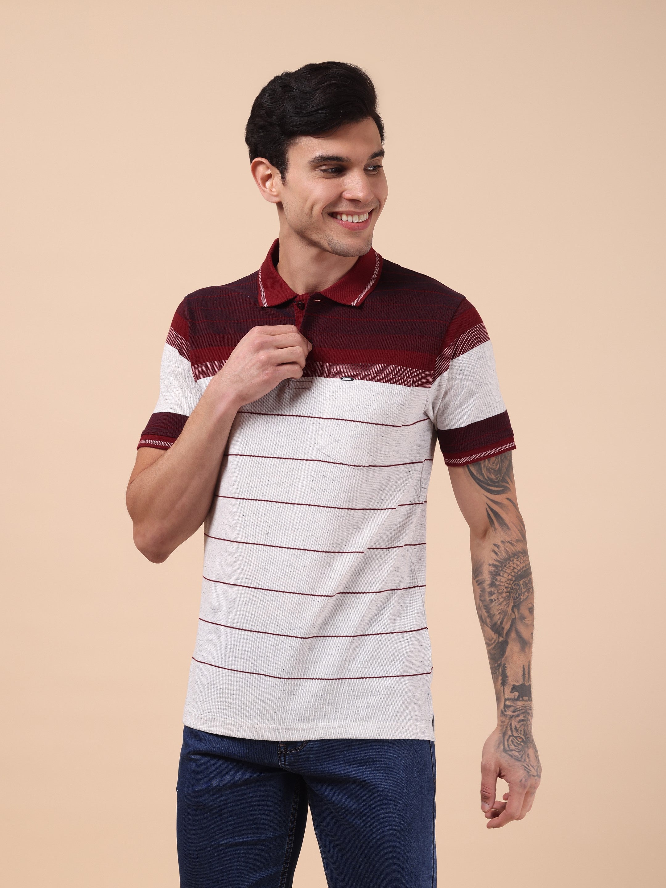 Men's Maroon Stripe Polo
