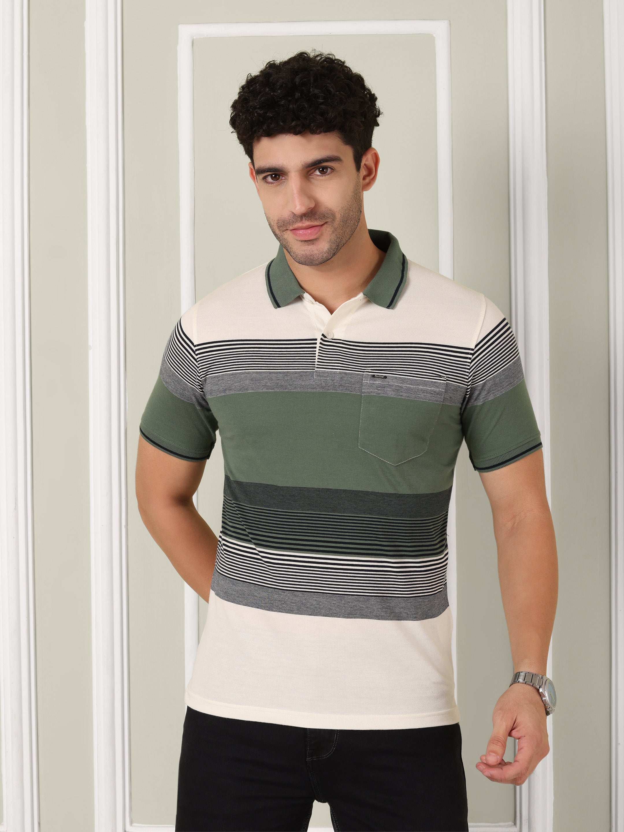 Men's Heritage Green Stripe Polo