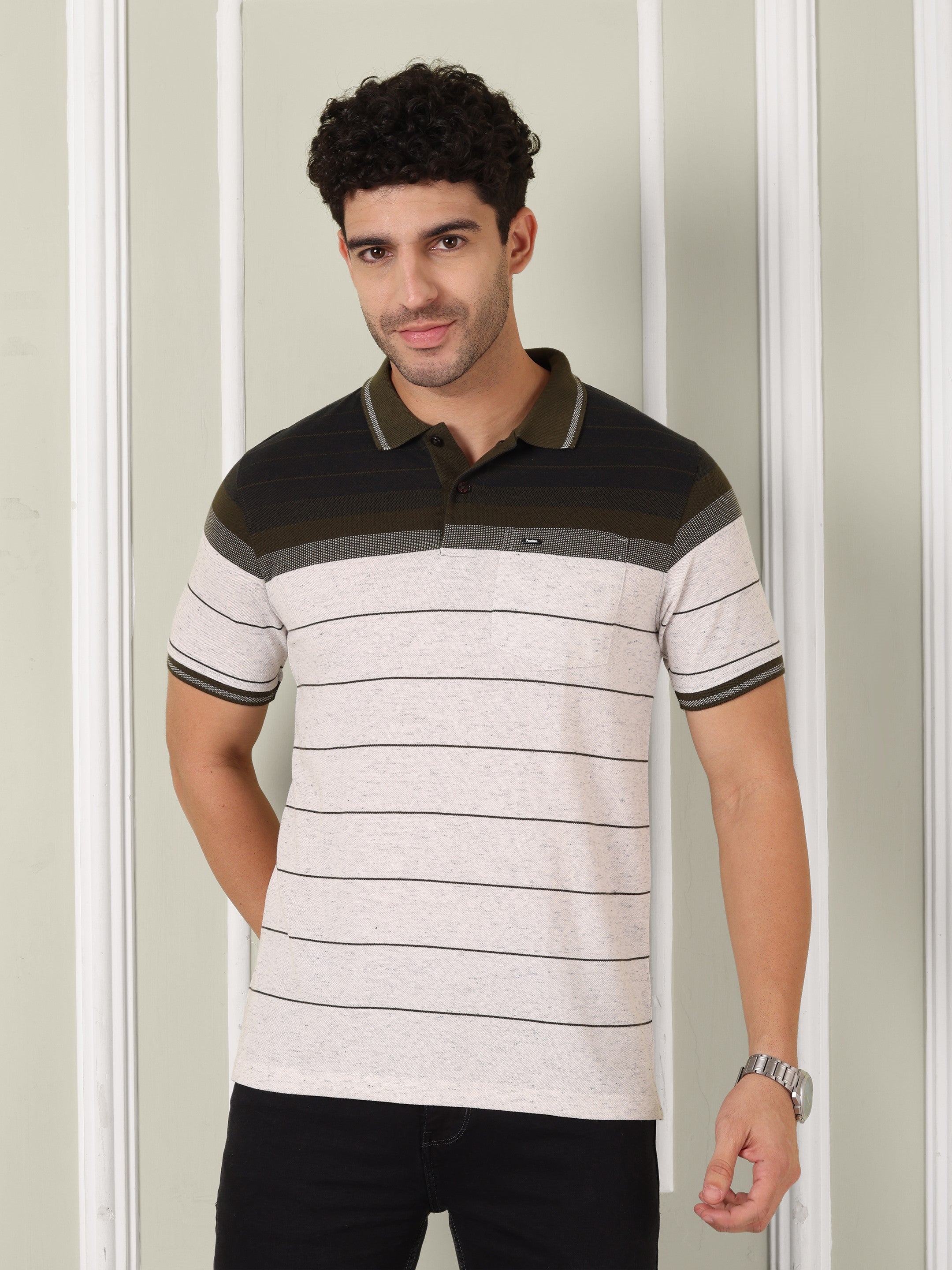 Men's Olive Stripe Polo