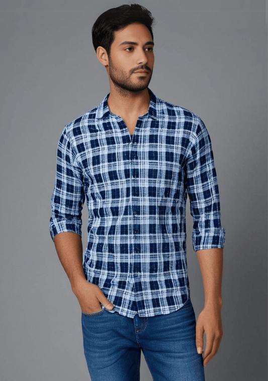 Blue Checked Shirt with light blue border