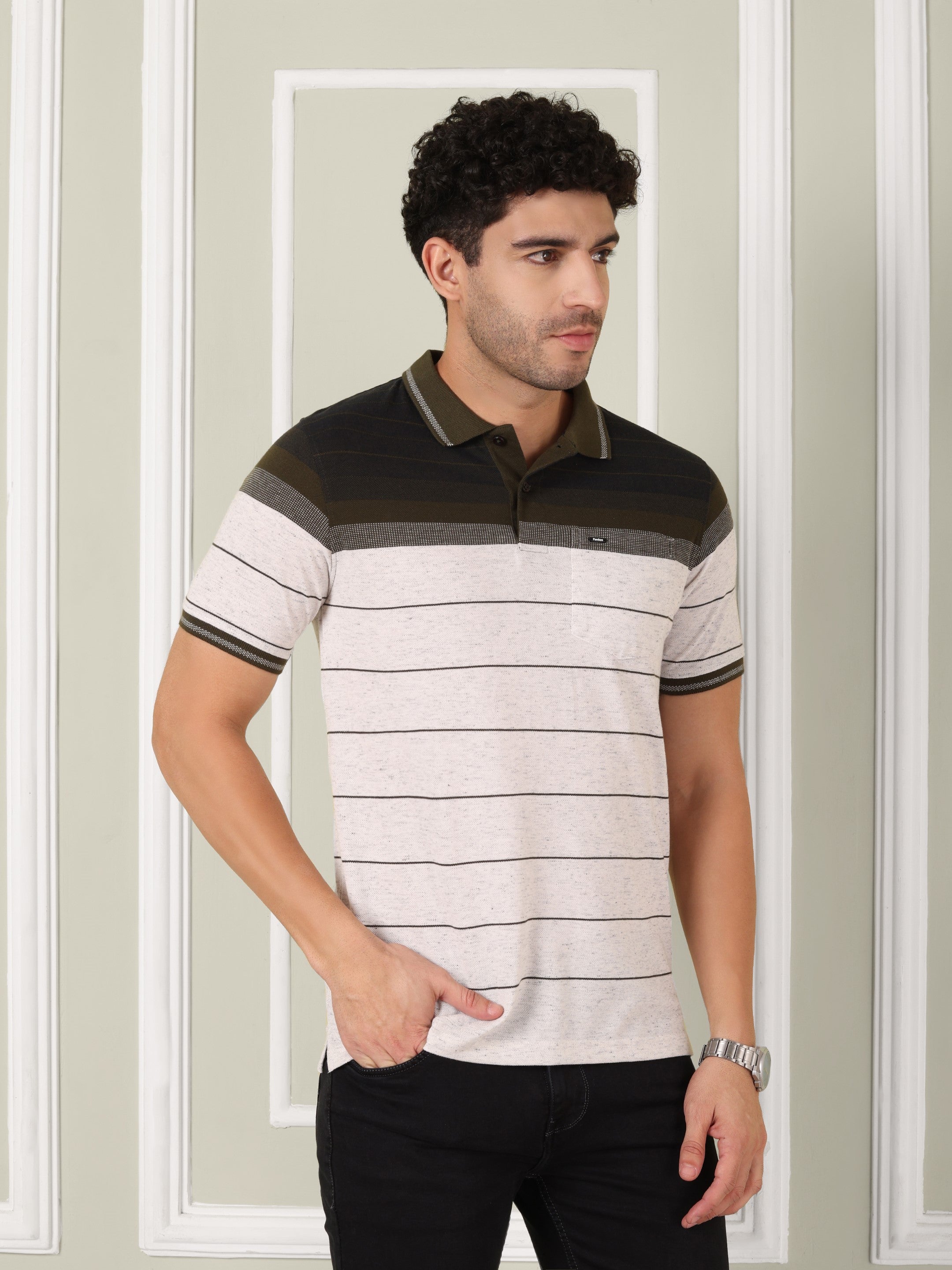 Men's Olive Stripe Polo