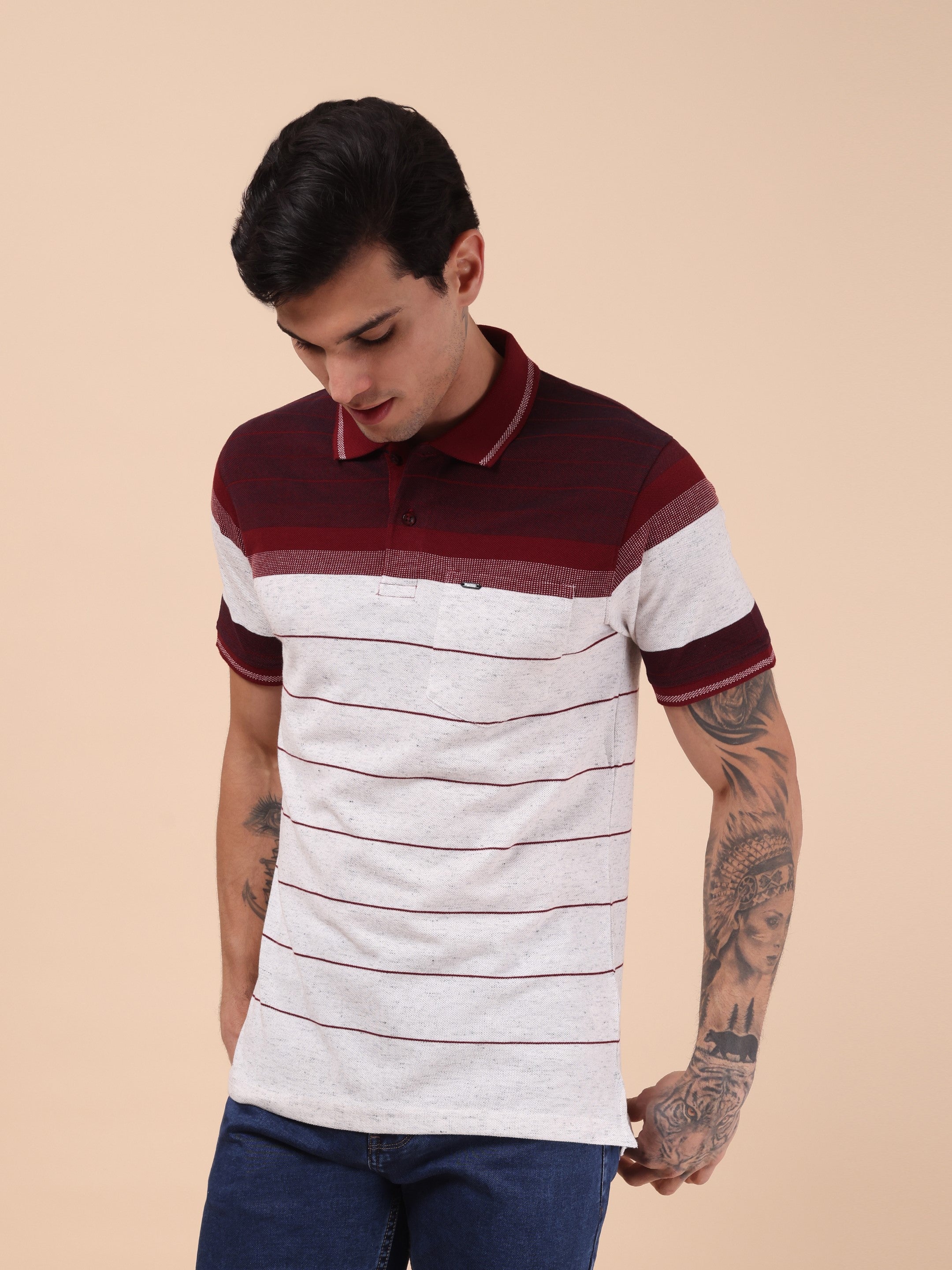 Men's Maroon Stripe Polo