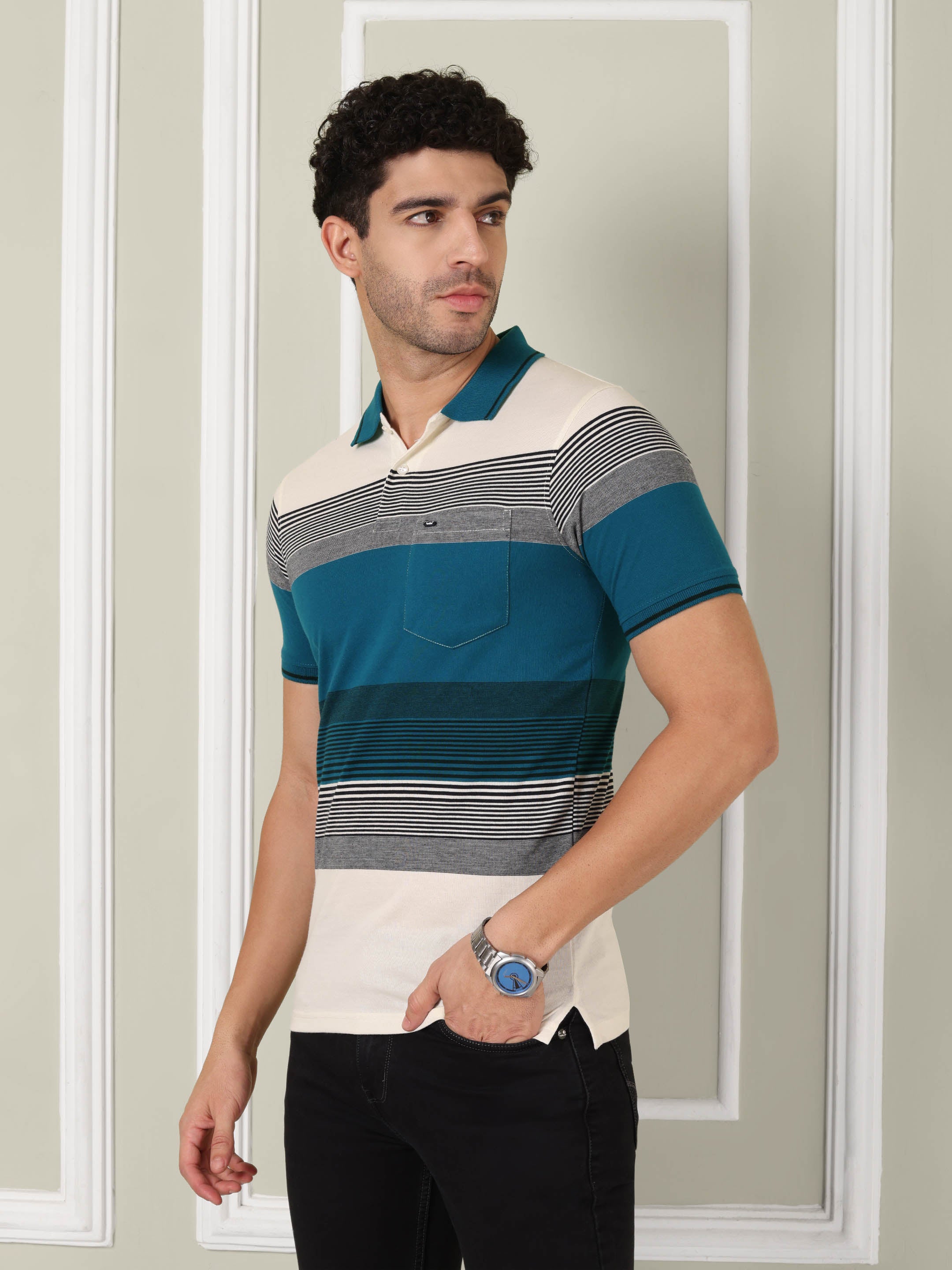 Men's Coastal Blue Stripe Polo