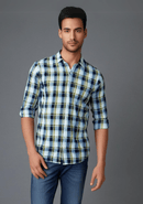 Blue Checked Shirt with Greenish Border