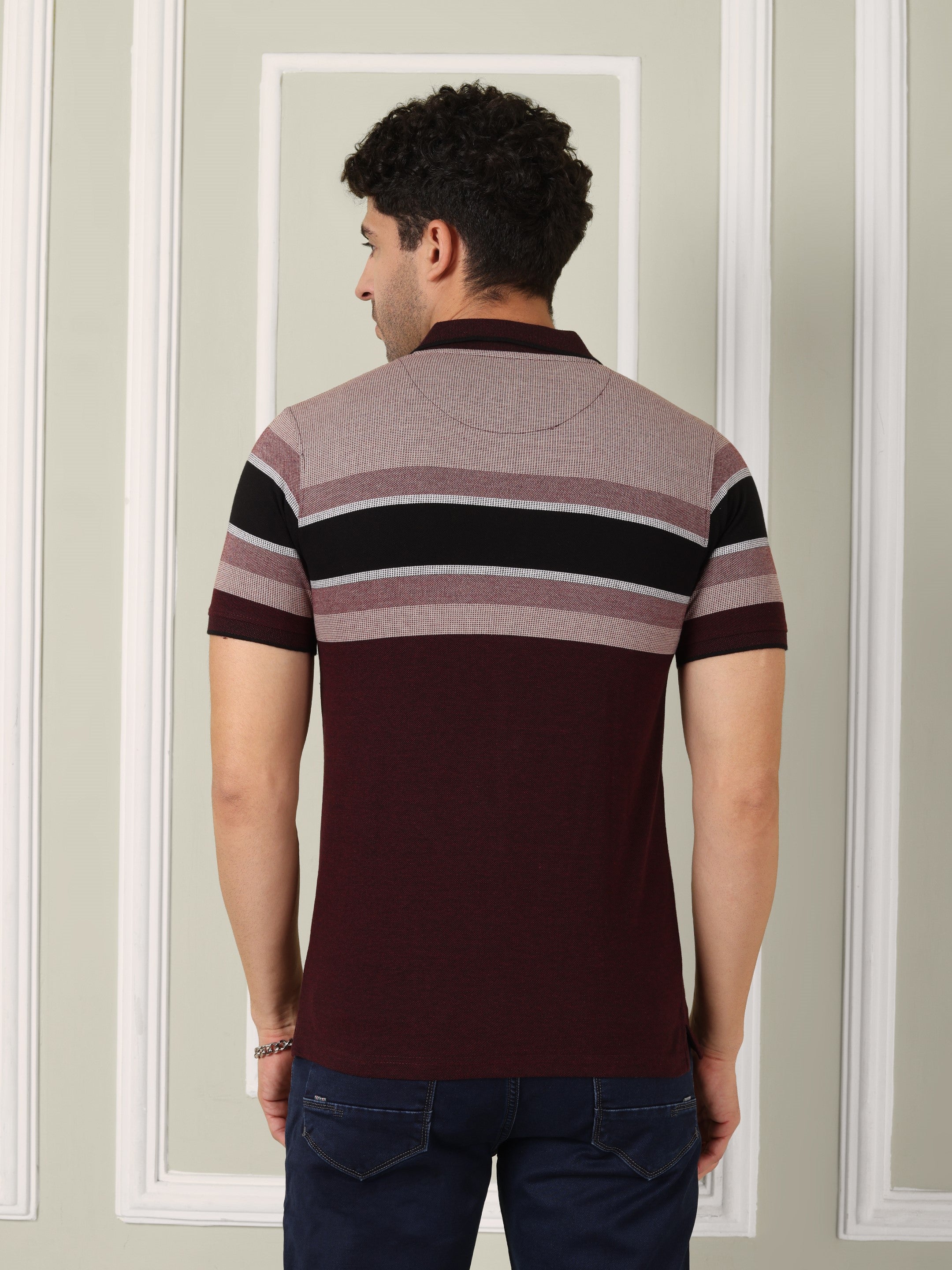 Men's Maroon Horizon Stripe Polo