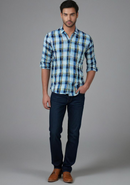 Blue Checked Shirt with Greenish Border