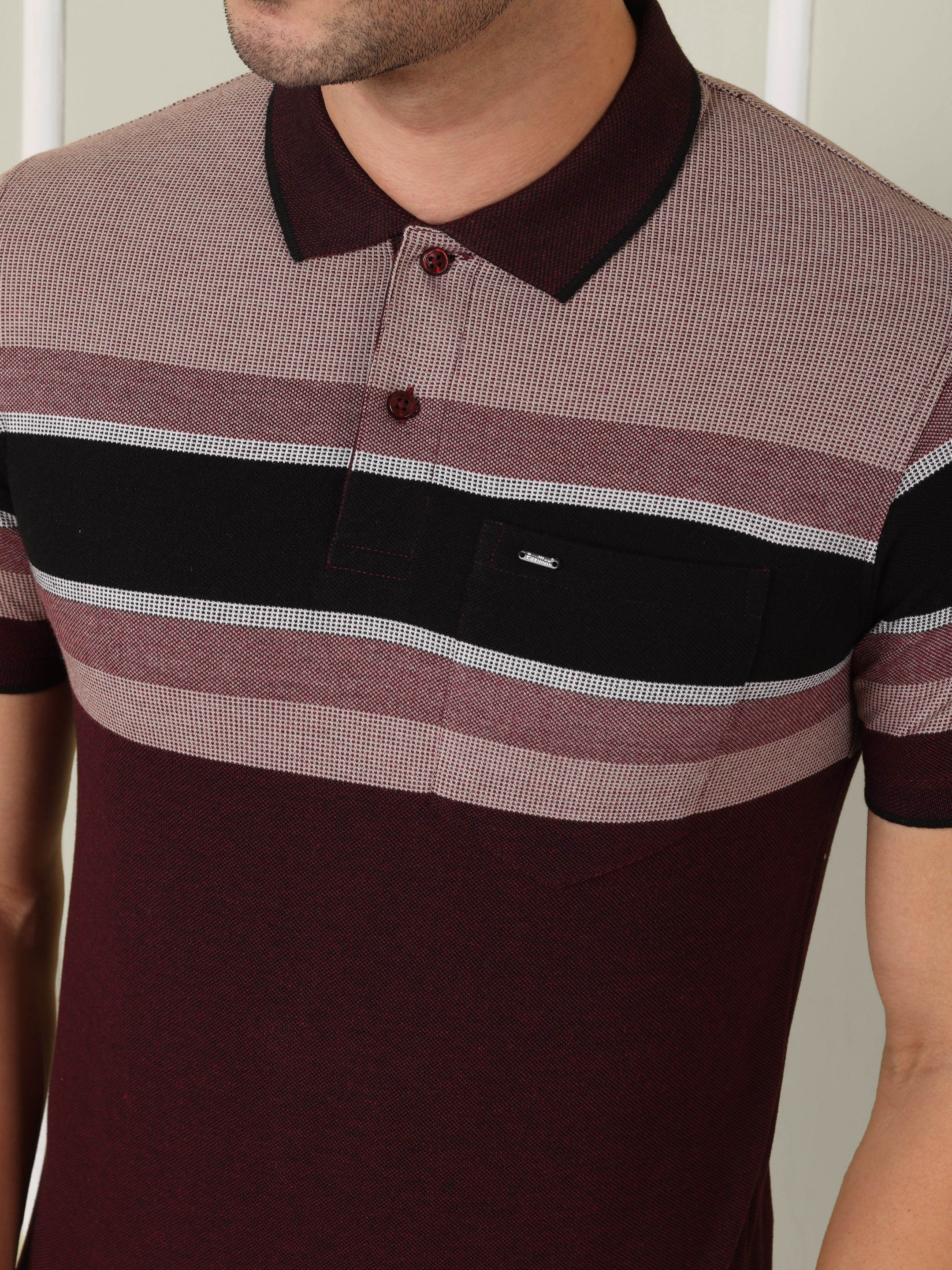 Men's Maroon Horizon Stripe Polo