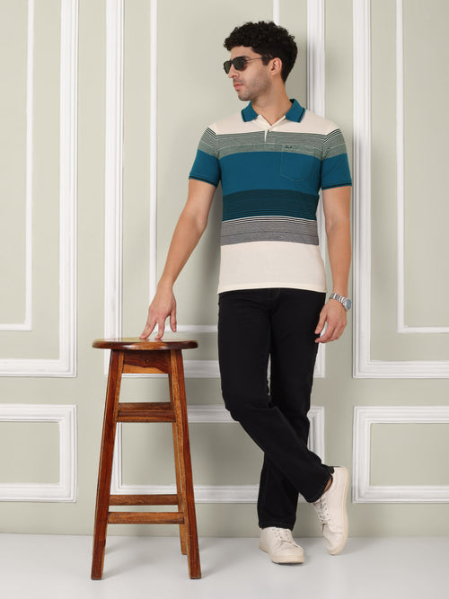 Men's Coastal Blue Stripe Polo