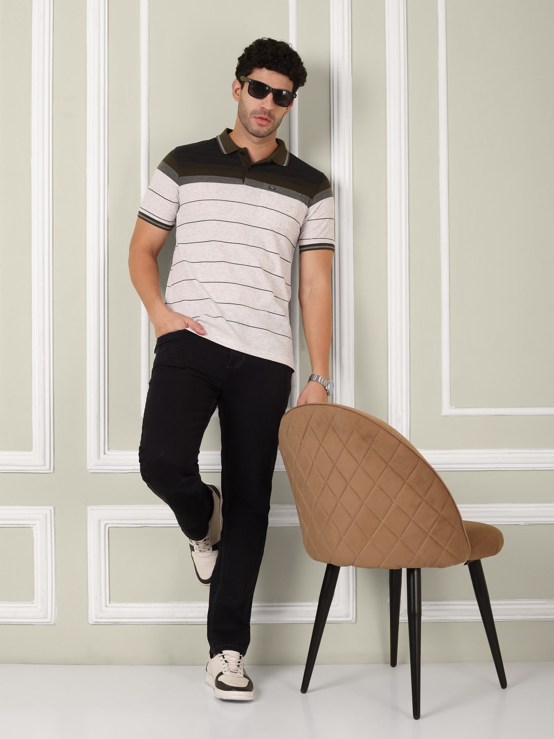 Men's Olive Stripe Polo