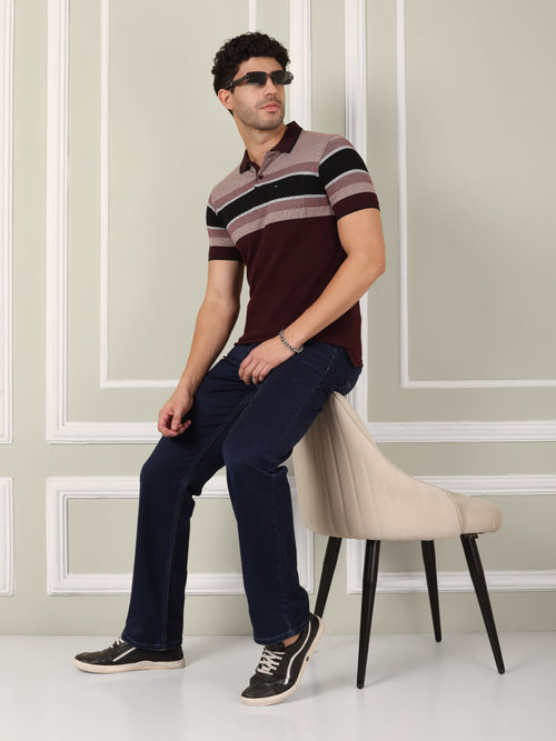 Men's Maroon Horizon Stripe Polo
