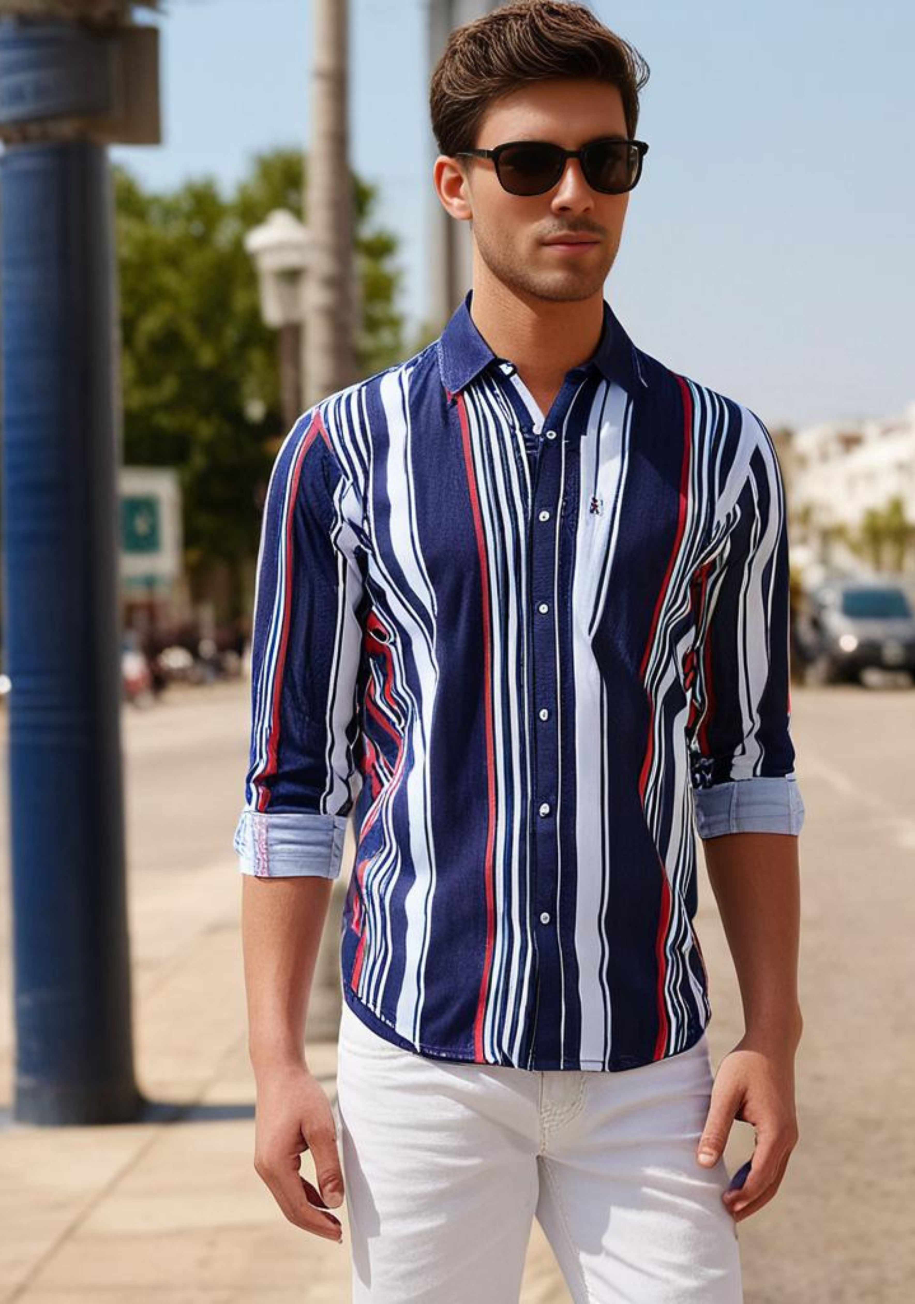 Blue Shirt with White Striped