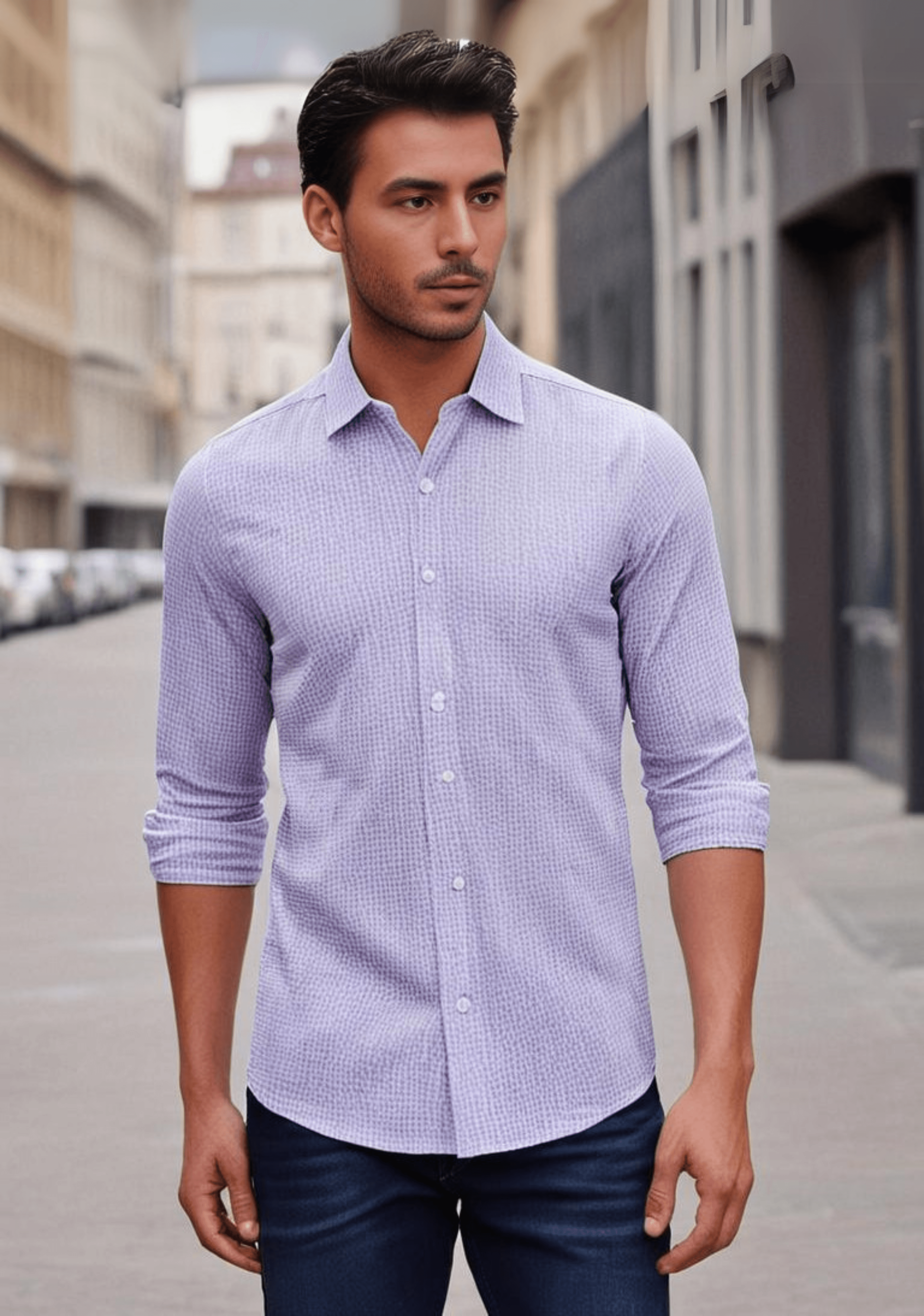 White Checked Shirt with Purple Border