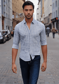 White Checked Shirt with Brownish Border