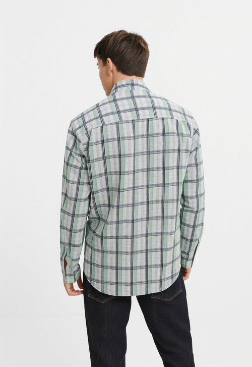 Men's Light Green & White Checked Regular Fit Shirt