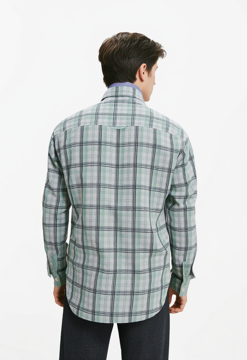 Men's Light Green & White Checked Regular Fit Shirt