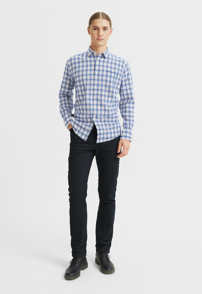Men's Blue and White Checked Regular Fit Shirt