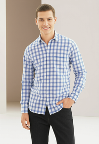 Men's Blue and White Checked Regular Fit Shirt