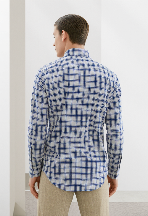 Men's Blue and White Checked Regular Fit Shirt