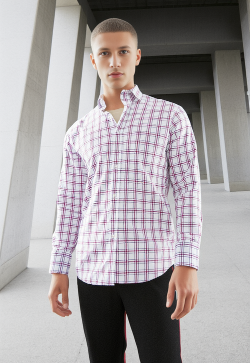 Men's Light Pink & White Checked Regular Fit Shirt