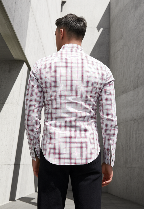 Men's Light Pink & White Checked Regular Fit Shirt